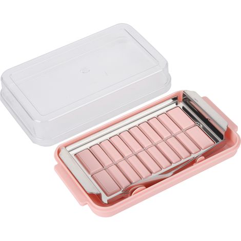 Boîte à beurre en acier inoxydable avec couvercle transparent, idéale pour la cuisine (châssis rose). (1/5)