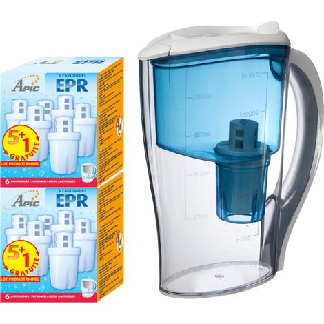 Apic – Pack de 12 cartouches avec carafe filtrante bleue – Indicateur calendaire – Élimine plomb et mauvais goût – Ergonomique et eco-friendly