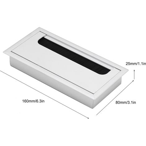 Caja organizadora de cables cuadrada de aluminio para oficina – Modelo mediano, tapa abatible con cepillo resistente a los cortes, 1 unidad – Aleación de aluminio (1/5)
