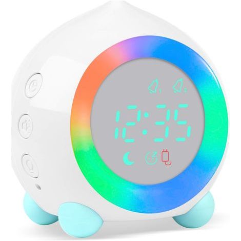 Reloj despertador digital LED infantil ZOLGINAH, lámpara con luz, luz nocturna para niñas y niños, día y noche, volumen ajustable, función de repetición, carga USB - Blanco (1/5)