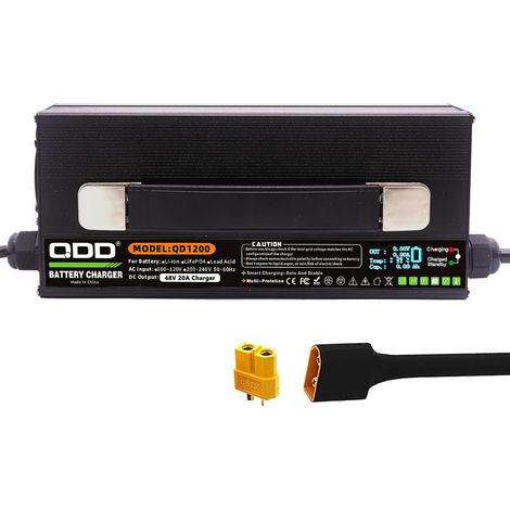 Chargeur de batterie au plomb 48 V 20 A, avec ventilateur de refroidissement, convient pour batterie plomb-acide 48 V, chargeur intelligent, sortie DC, connecteur XT60 (1/5)