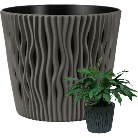Pot de fleurs GRIS 19cm Couvercle PIERRE GRISE + insert PRODUIT POLONAIS BEAU (1/5)