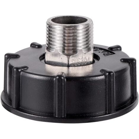 Adaptador para depósito IBC S60X6 con rosca gruesa, racor macho de acero inoxidable y conexión para manguera (rosca macho de 25 cm). (1/5)