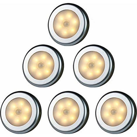 VURAHOME -Lampe LED sans fil avec détecteur de mouvement pour placard, escalier, couloir, cuisine, chambre à coucher (6pcs)  ​(coquille d'argent (lumière chaude） (1/5)