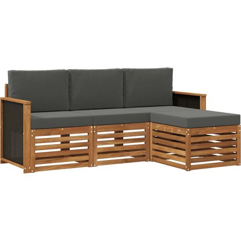Set di divani da esterno con cuscino 4 pz Salotto da Giardino Naturale e Antracite (1/5)