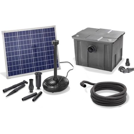 Kit pompe solaire bassin 50W – Débit max 2500 l/h – Panneau polycristallin 50Wc – Filtration mécanique et biologique - 2500L-50W