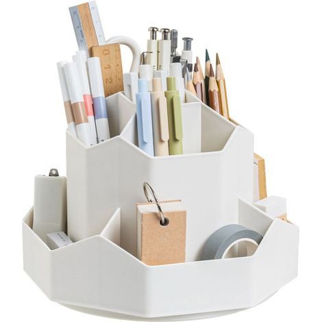 Organisateur Bureau - Pot A Crayon Rotatif 360 Degres - 9 Compartiments - Pour Papeterie Maquillage Artisanat - 1 Piece (1/5)