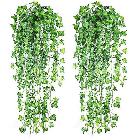 Feuilles artificielles de lierre vert de 2,1 m de long, fausses plantes grimpantes, feuilles de parthenocissus, plantes suspendues pour la maison, les mariages et les bars. (1/5)