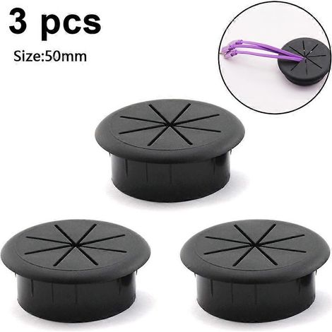 Lot de 3 passe-câbles de bureau, cache-câbles pour ordinateur de bureau, noir, 50 mm (1/5)
