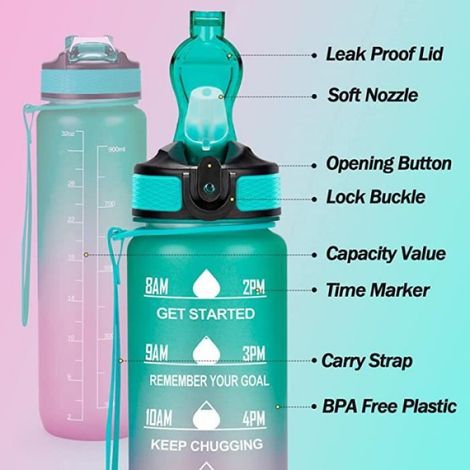 Bouteille d'eau - Marque Non Spécifiée - 1L - Sans BPA - Étanche - Gradient Vert Violet (1/4)