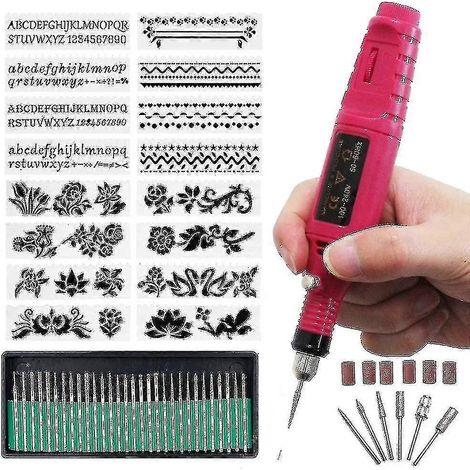Graveur électrique, stylo graveur, mini graveur à monter soi-même, kit d'outils de gravure avec pointe diamant pour la gravure sur métal, verre, céramique, plastique et bois J- (1/5)