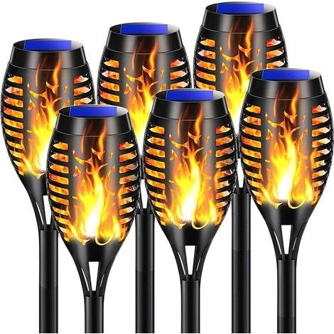 Lot de 6 lampes solaires avec flamme, éclairage extérieur pour allées de jardin [Classe énergétique G]-AquaForge