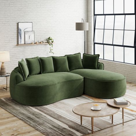 Canapé d'angle modulaire sans cadre, canapé nuage confortable en chenille avec assise profonde, canapé méridienne moderne, extra large, coussins inclus, idéal pour le salon, vert WL