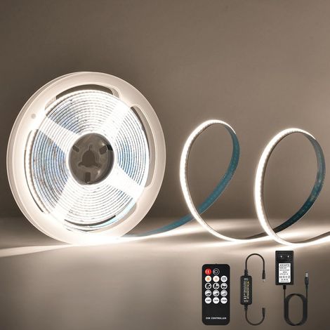 5M Bandeau LED COB 24V, 4000K Flexible LED Strip Dimmable avec Telecommande et Alimentation, Bandeau Exterieur Etanche, Largeur 8mm CRI90 Super Lumineux Ruban LED Blanc pour Chambre Cuisine (1/5)