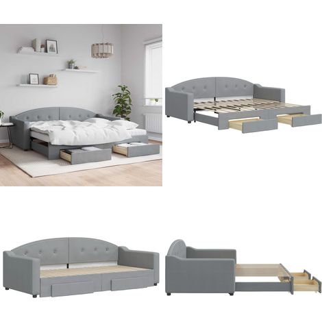 Tagesbett Ausziehbar mit Schubladen Hellgrau 90x200 cm Stoff - Sofa - Gästebett - Schlafsofa - Tagesbett - Doppelbett - Home & Living
