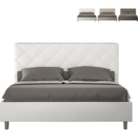 Letto matrimoniale con rete imbottito 160x190 similpelle bianco Priya (1/5)