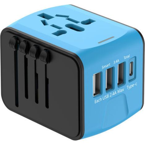 Adaptateur Voyage Universel International avec 3 USB et 1 Type C, 1500W, Prise France vers USA Canada UK EU Australie Chine Japon (1/5)