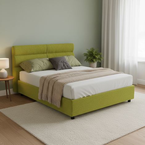 Cama Doble Brienno, Cama Desenfundable, Con Almacenaje, Hecho en Italia, Tamaño Colchón 160x190 cm, Verde (1/5)