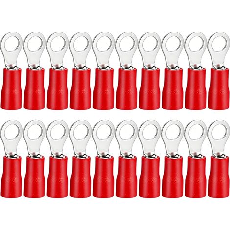 Cosse Electrique a Sertir Ronde M8 Rouge 0.5-1.5mm2 Lot de 20 Connecteur Fil Cable Isoles en Cuivre Etame pour Installation Securisee Maison Voiture Moto Bricolage Connexion Rapide Sans Soudure (1/5)