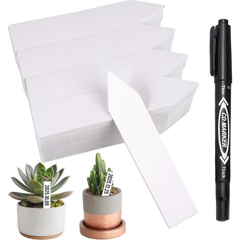 400 etichette per piante con 1 penna, etichette impermeabili per giardino esterno, etichette in plastica PVC, etichette bianche per piante, per semi di ortaggi e fiori (1/5)