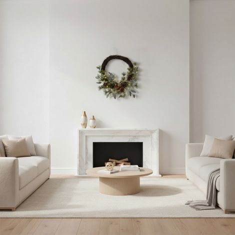 Corona natalizia con pigne, foglie di eucalipto e luci LED, decorazione da h 40 cm (1/3)
