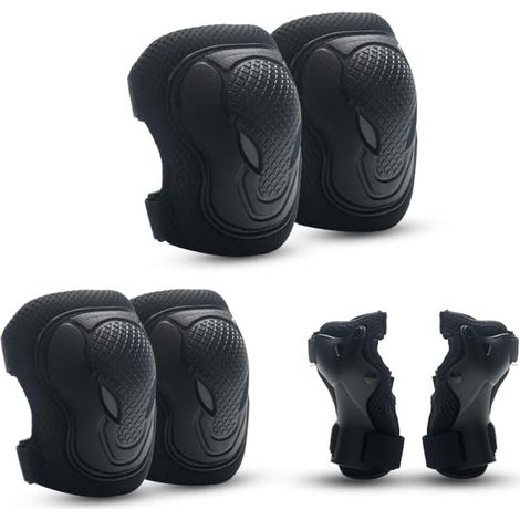 Knieschoner für Kinder, Knieschoner-Set für Kinder, 6-in-1 Inlineskate-Schutzausrüstung für Kinder von 3–8 Jahren, Ellbogenschoner, Handgelenkschützer für Scooter, Schwarz (1/4)