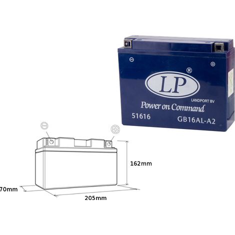 BATTERIA LANDPORT GEL GB16AL-A2 (MG LB16AL-A2) (YB16ALA2) SENZA MANUTENZIONE - A BASE DI ACCIAIO AL GEL (4)