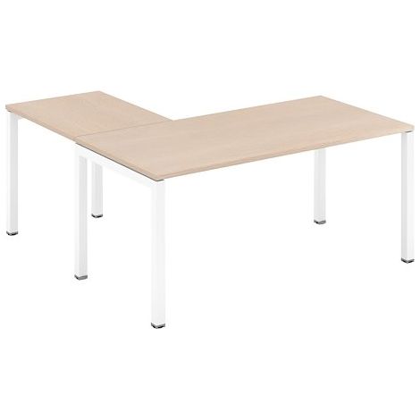 Bureau d'angle L 160 x P 160 cm chêne clair piètement métal blanc - Team line - Maxiburo (1/2)