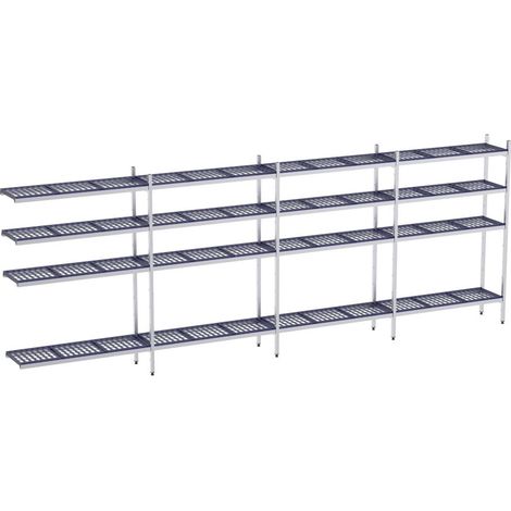 Rayonnage 4 Niveaux en Inox d'Angle avec Clayettes en Polypropylène Profondeur 500mm et 5020 à 5920mm - Distform