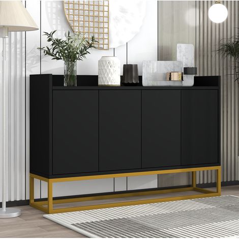 MEUBLIV Aparador negro de 4 puertas 120x30x80 cm – estantes regulables y apertura push (1/5)