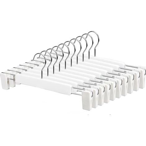 Set of Trouser Hangers, Skirt Hangers, with Adjustable Clips, Swivel Hooks, for Trousers, Skirts, Socks, Underwear, White (1/5)