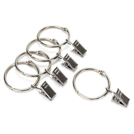 10 Anneaux pour Rideaux avec Pince  ø intérieur 32 mm Coloris - Nickel satine (1/4)