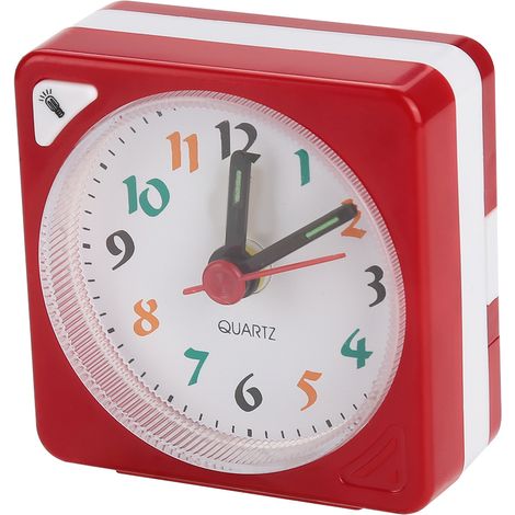 Mini réveil de voyage à quartz avec éclairage LED et fonction snooze, fonctionne sur piles, rouge. (1/5)