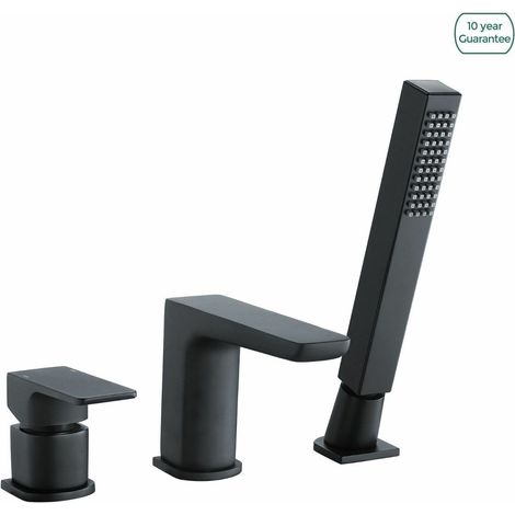Designer Matte Black Bath Filler Taps with Shower Handset Mixer 3 Tap Hole (1/5)