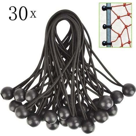 30 tenditori elastici in gomma con sfera, per teloni, padiglioni, tende, teli, recinzioni da giardino. Fissaggio di teloni per serre, fissaggio di teloni per rimorchi. (1/4)