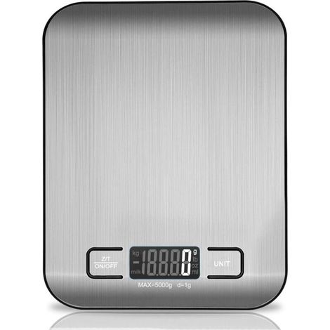 Balance De Cuisine - 5 Kg - Précision 1 G - Acier Inoxydable - Affichage Numérique - Pour Aliments - 1 Pièce (1/5)