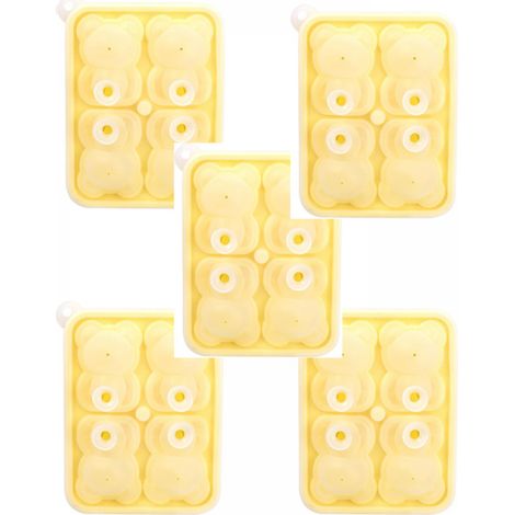 Juego de 5 bandejas de silicona para cubitos de hielo con forma de oso, bandejas para cubitos de hielo, herramientas para hacer hielo, color amarillo. (1/5)
