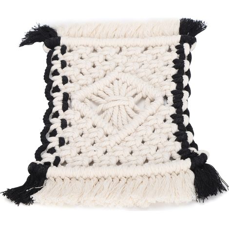 Dessous de verre en coton tissé à la main, napperon rectangulaire à pompons, décoration de bureau (1/5)