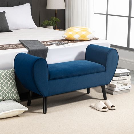 Banc de rangement capitonné en velours avec accoudoirs, 118 x 42 x 66 cm – Bleu (1/5)