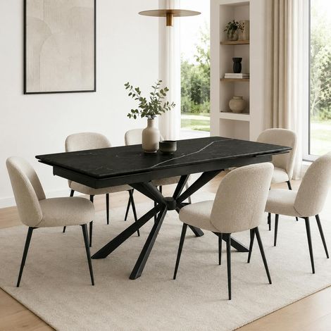 Table céramique extensible noire marbrée 180-260 cm LUGANO (1/4)