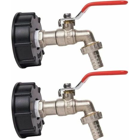 1000L Tankhahn Regenwassersammelhahn, IBC Wassertankadapter 1/2quot Doppelter Regenwassersammelhahn, Messinghahn aus PP 60mm Grobgewinde (2  )