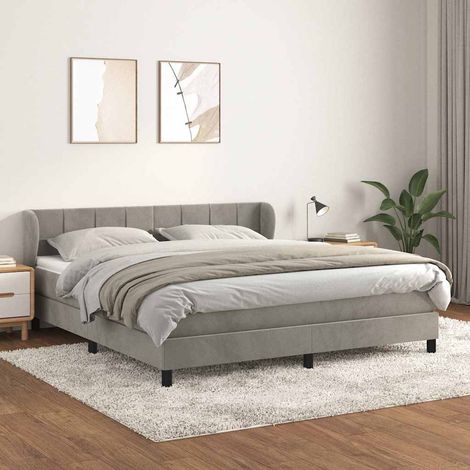 Cama box spring con colchón terciopelo gris claro 180x200 cm (1/5)