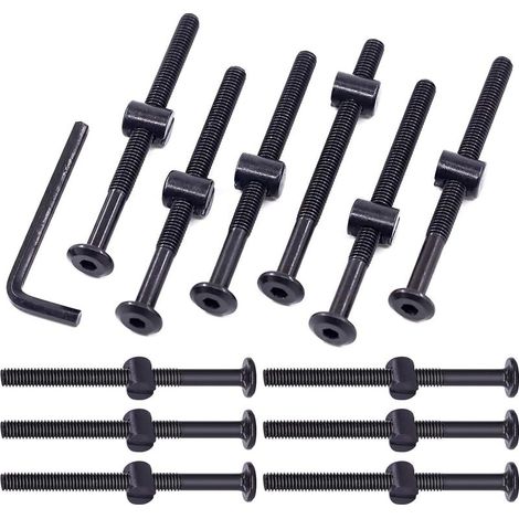 Lot de 25 vis noires M6 × 80 mm pour berceau, tête hexagonale, boulons et écrous à barillet avec 1 clé Allen, parfaites pour meubles, berceaux, vis (M6 x 80 mm) (1/5)