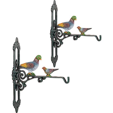Cast Iron Hanging Brackets for Flower Basket, Bird Feeder, Wind Chime, Solar Light 10 Inch Depth, Decorative Garden Hooks for Basket of 2 (1/5)