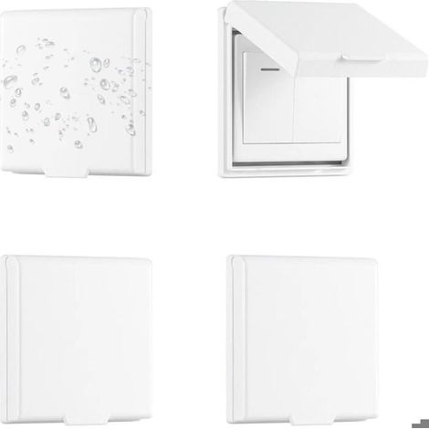 Caches interrupteurs muraux auto-adhésifs type 86 réversibles étanches, lot 4 blancs, pour prises salle bain cuisine extérieur (1/4)