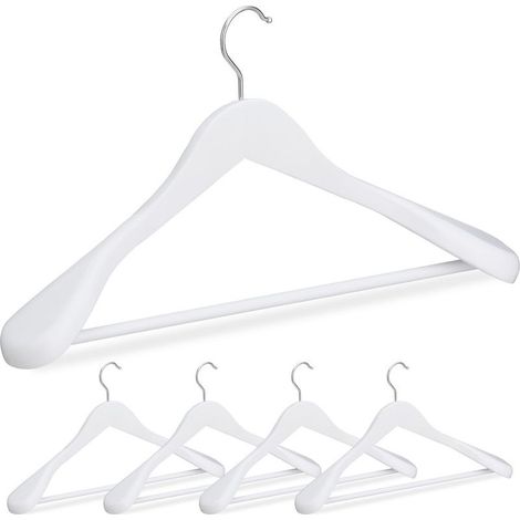 Relaxdays Cintre costume épaule large, Bois en set 5 Cintres chemises, Crochet 360, traverse pantalon, blanc (1/5)