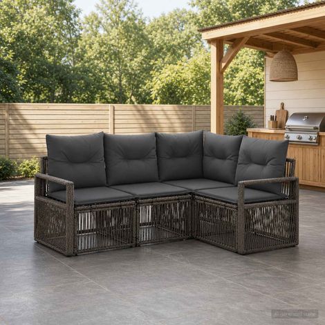 vidaXL Ensemble de canapé de jardin 4 pcs Gris polyrotin (1/5)