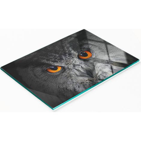 Plateau de service en verre pour apéritifs, motif hibou aux yeux de diable, 80 x 52 cm (1/5)