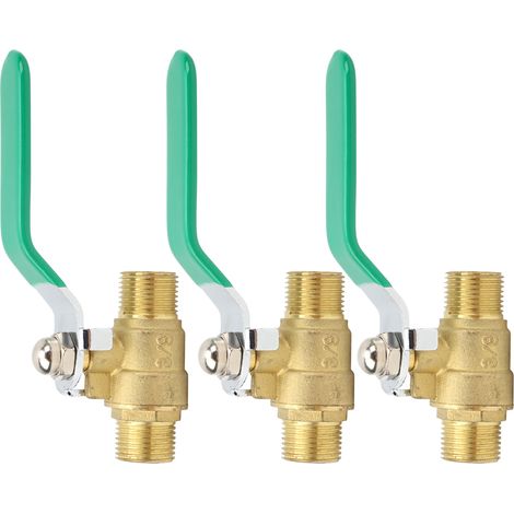Robinet à bille 3/8" filetage mâle double laiton épais lot de 3 vannes d'arrêt pour tuyau (1/5)