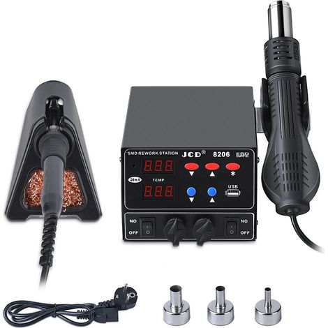 Station de soudage SMD 800 W 3 en 1 (norme européenne 220 V) : pistolet à air chaud, fer à souder, station de soudage pour retouche BGA (1/5)
